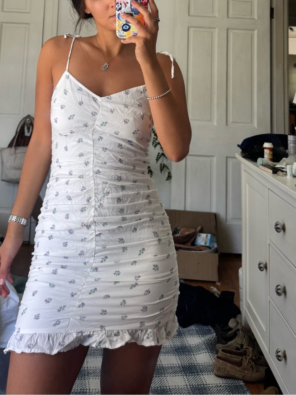 Hollister White Mini Dress with Subtle Floral Print